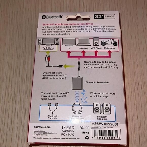 Aluratek Bluetooth Universal Audio Transmitter NIB - Picture 2 of 3